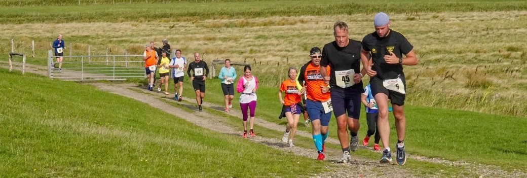 Jogger laufen über einen Feldweg