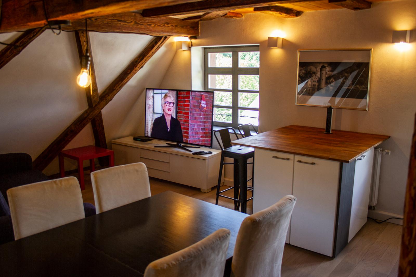 Wohnküche mit extra Schlafsofa und 52 Zoll TV