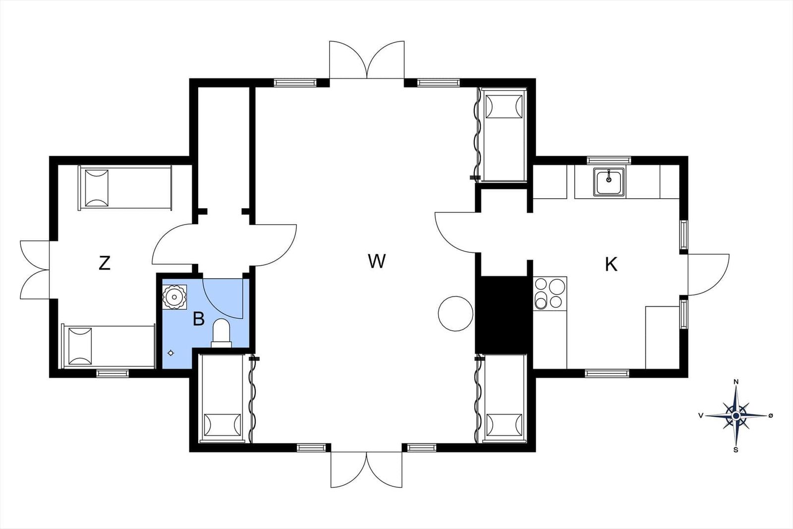 Wohnung mit Küche, Wohnzimmer, Schlafzimmer und Bad.