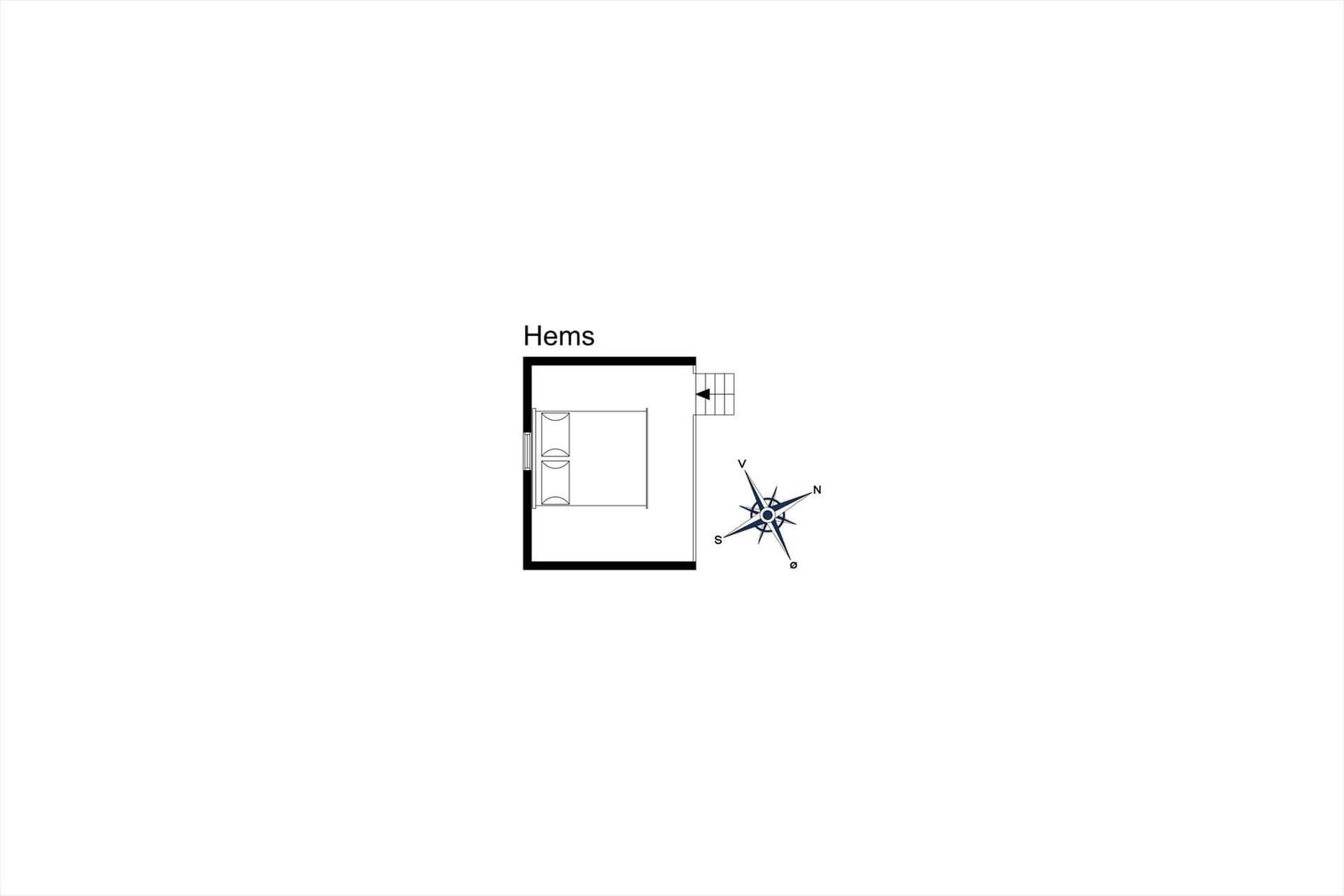 Hems: floor plan with sleeping area and stairs to upper level.
