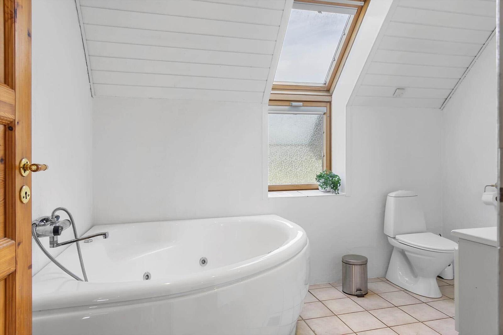 Badezimmer mit Whirlpool, Toilette und Dachfenster