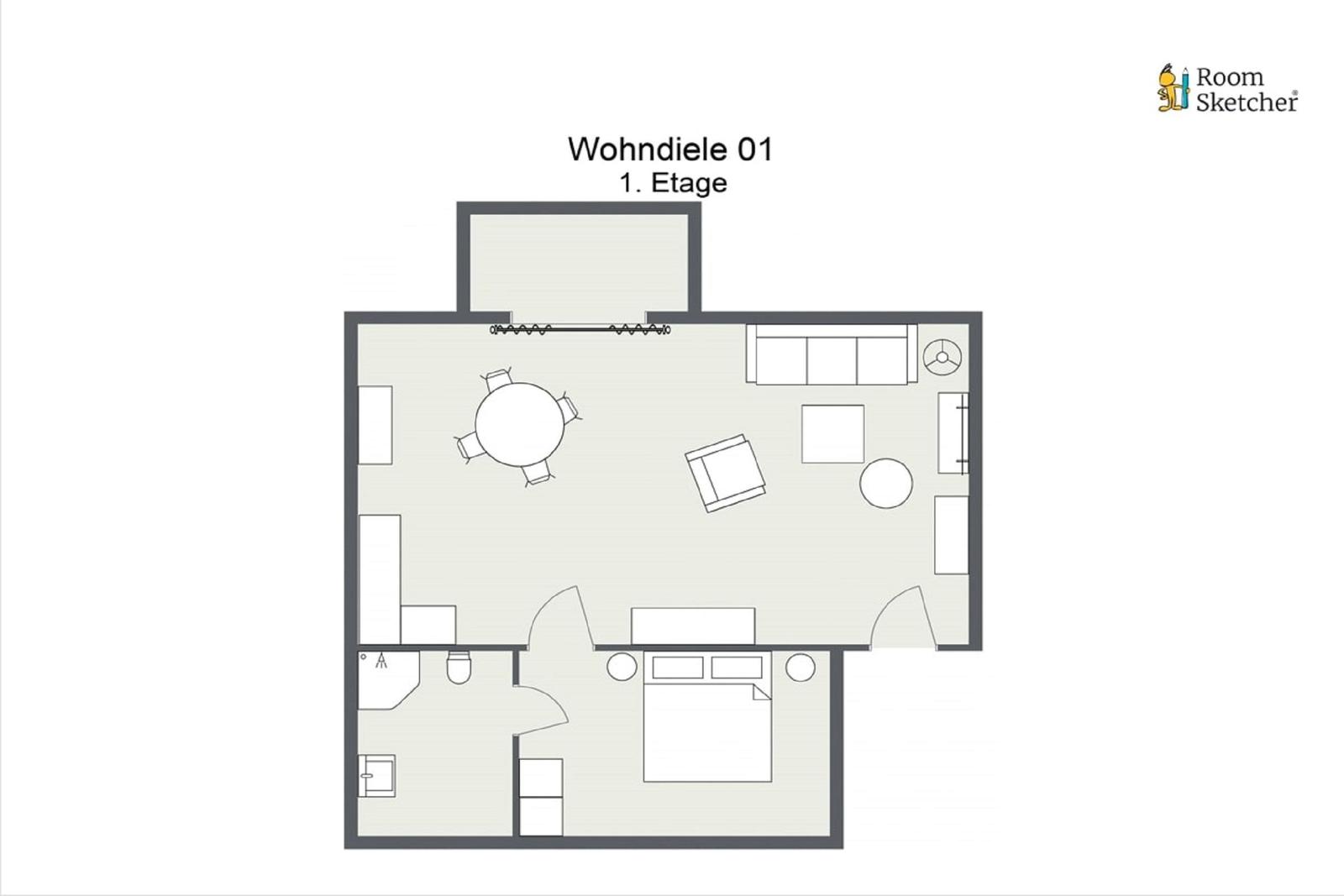 Wohnbereich mit Schlafzimmer, Bad und Essbereich auf 1. Etage.