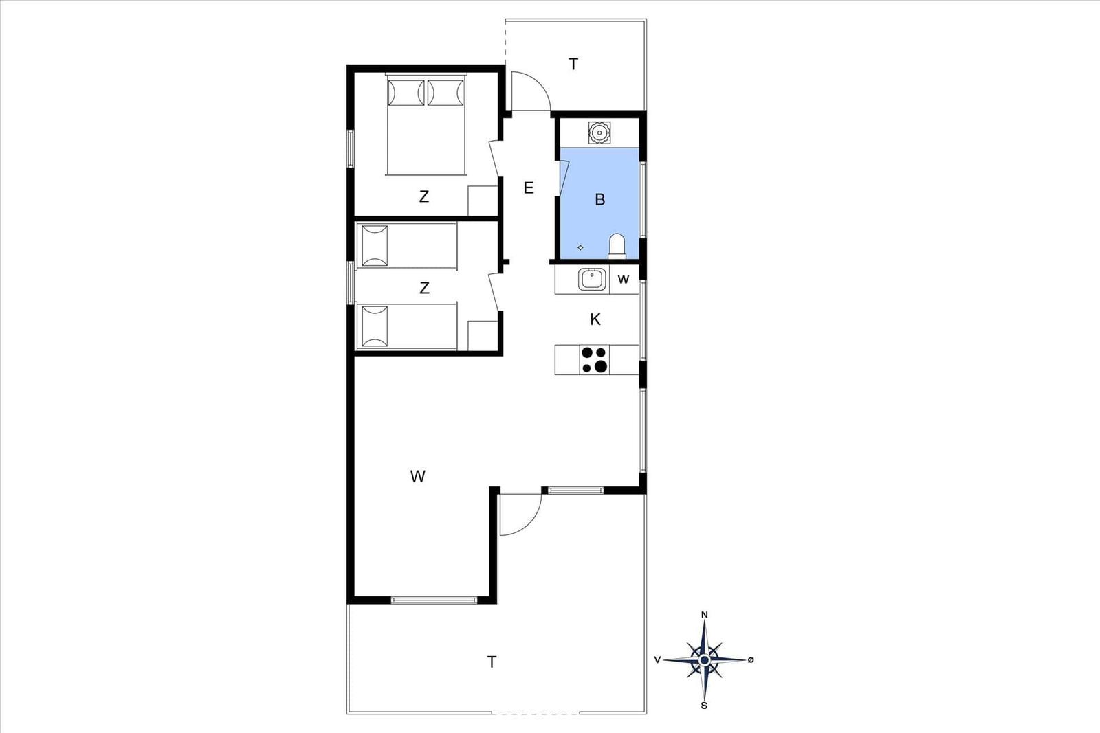 Zweizimmerwohnung mit Küche, Bad und Terrasse.
