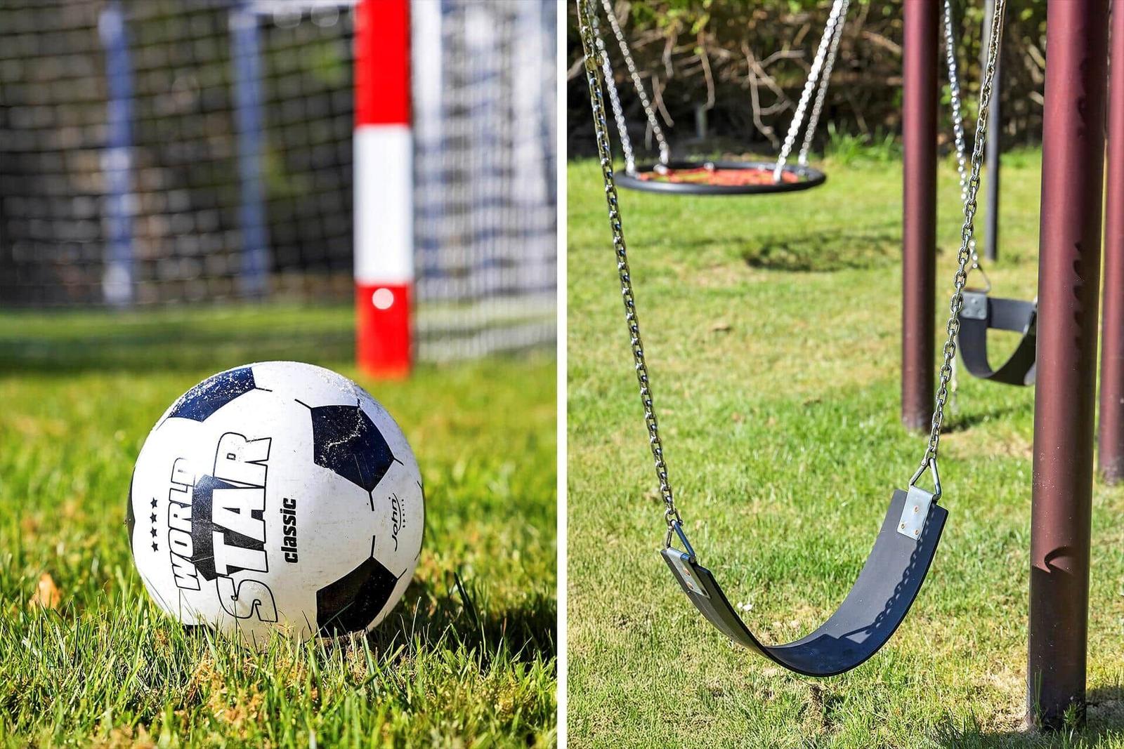 Fussball und Schaukel im Gartenbereich
