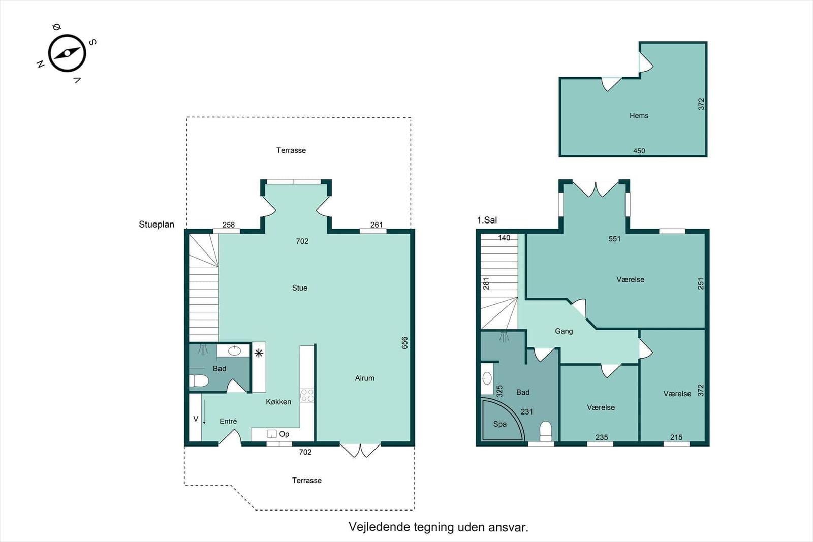 Geschossplan zeigt Wohn- und Schlafzimmer mit Bad und Terrasse.
