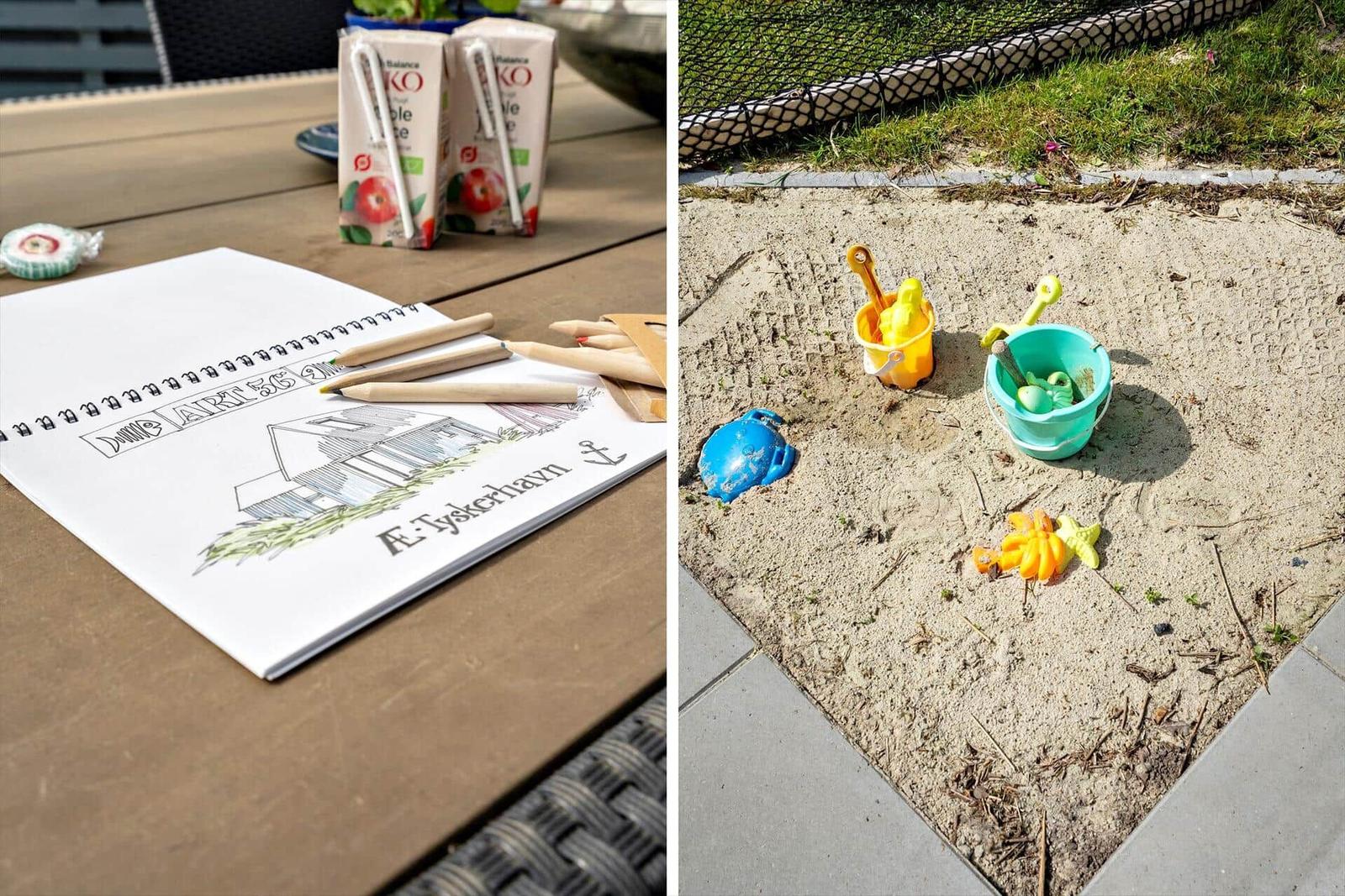 Zeichnung und Spielzeug im Außenbereich