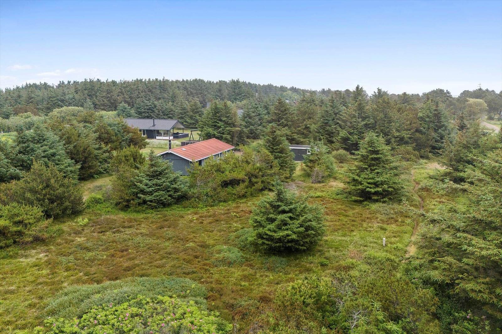 Haus mit rotem Dach in Waldlandschaft