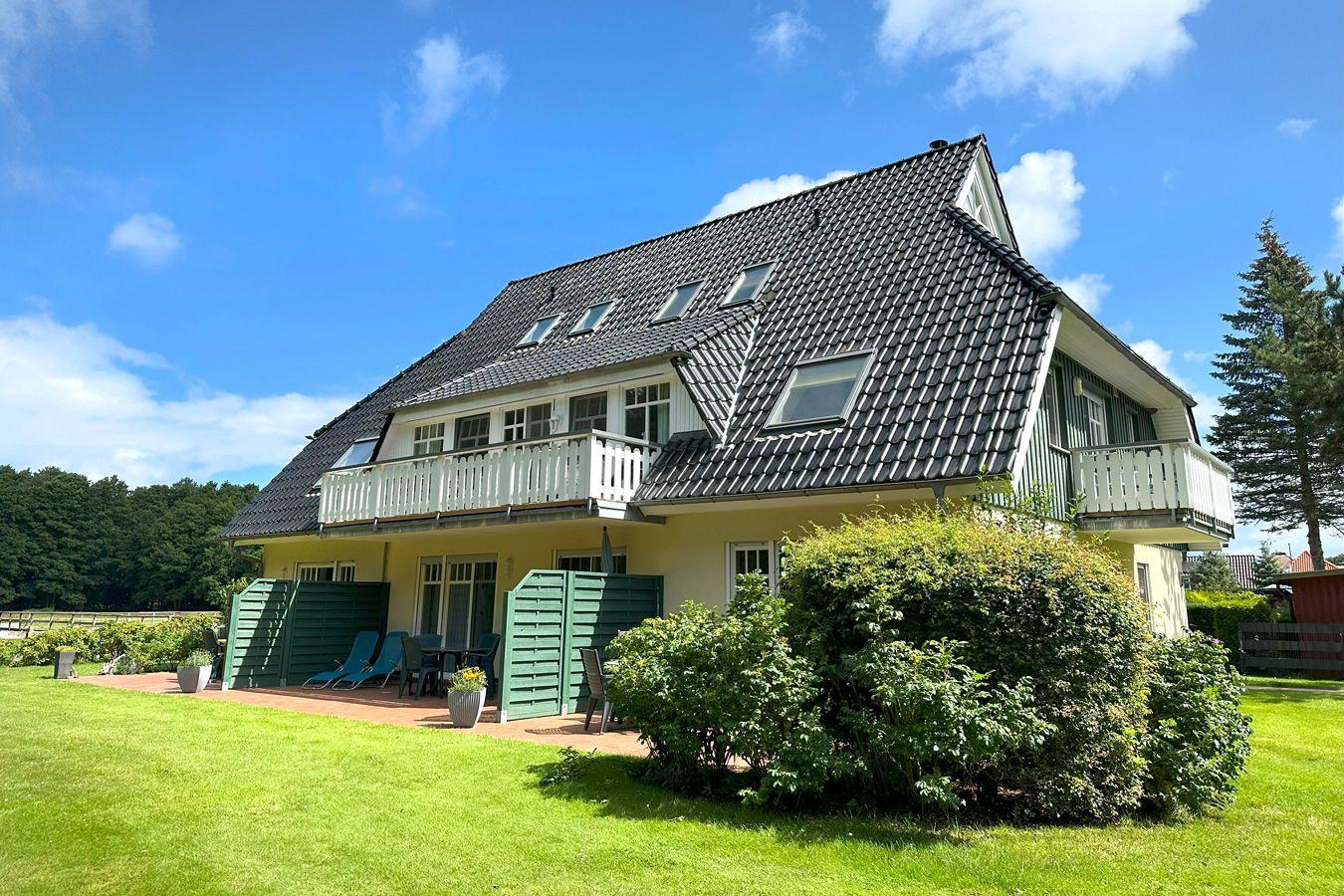 weiter freier Blick auf den Darßer Wald und weite Wiesen in der Nachbarschaft