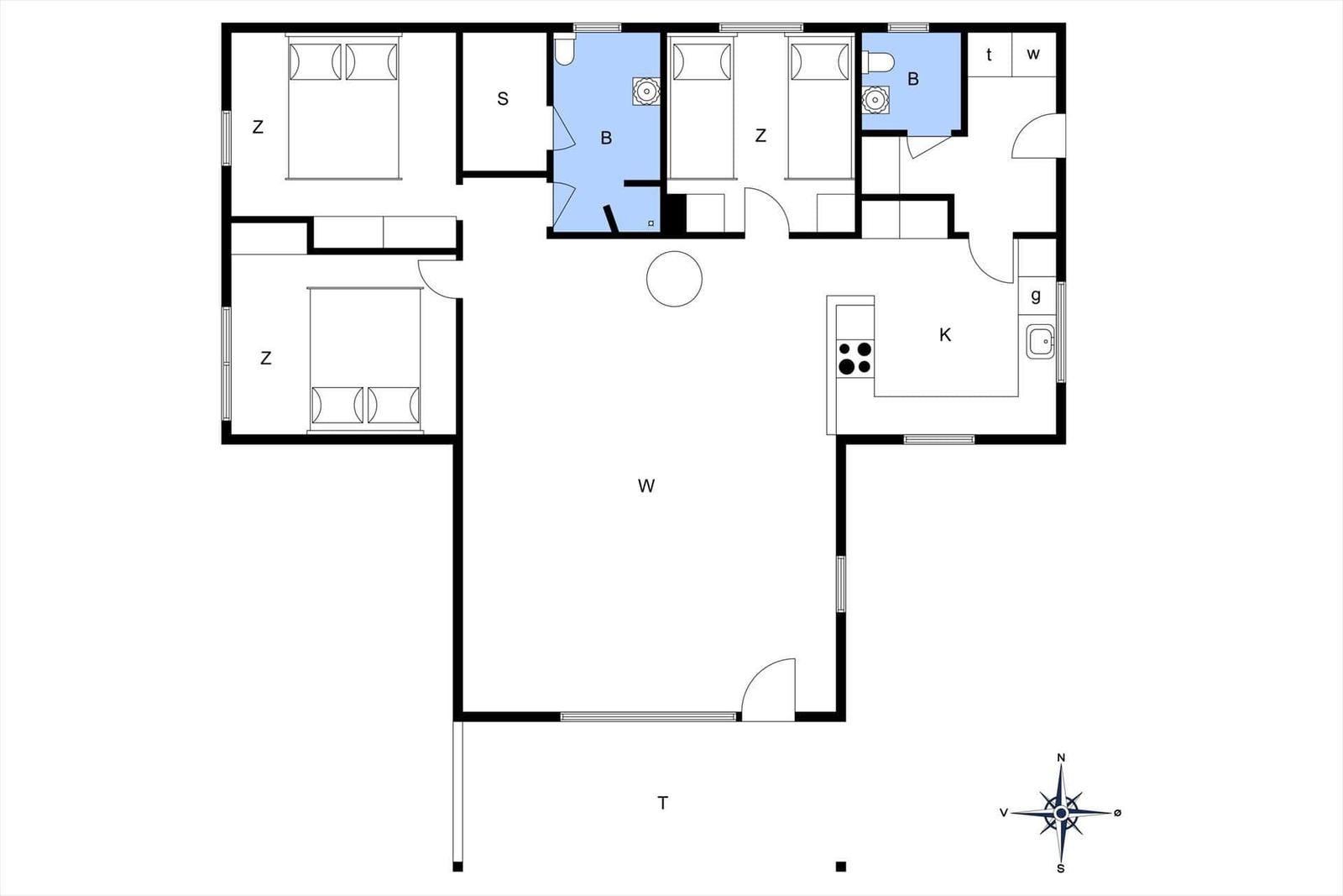 Wohnung mit drei Schlafzimmern, Küche und Bad. Großer Wohnbereich mit Terrasse.