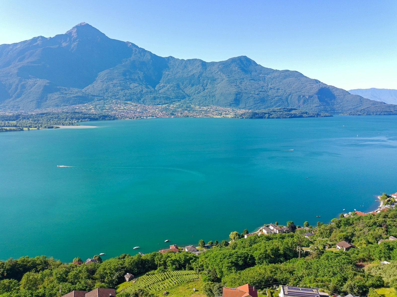 Lakeside View with Mountains and Greenery