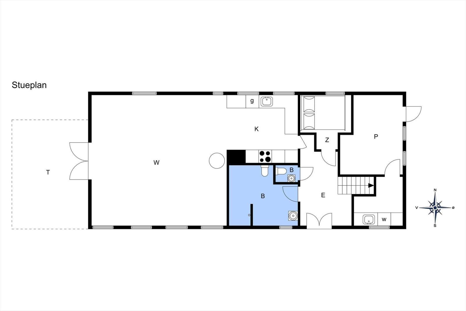 Grundriss einer Wohnung mit Küche, Bad und Wohnbereich.