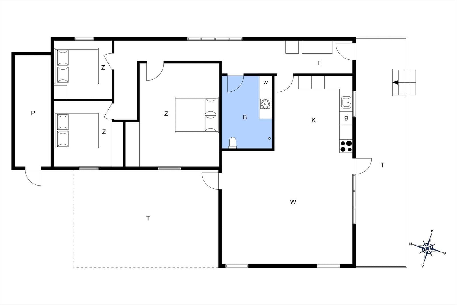 Dieses Grundrissbild zeigt die Wohnung mit Küche, Bad und zwei Schlafzimmern.