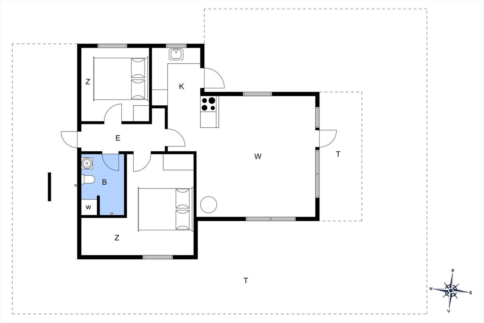 Wohnung mit Küche, Bad und Schlafzimmer. Großer Wohnbereich mit Fenster.