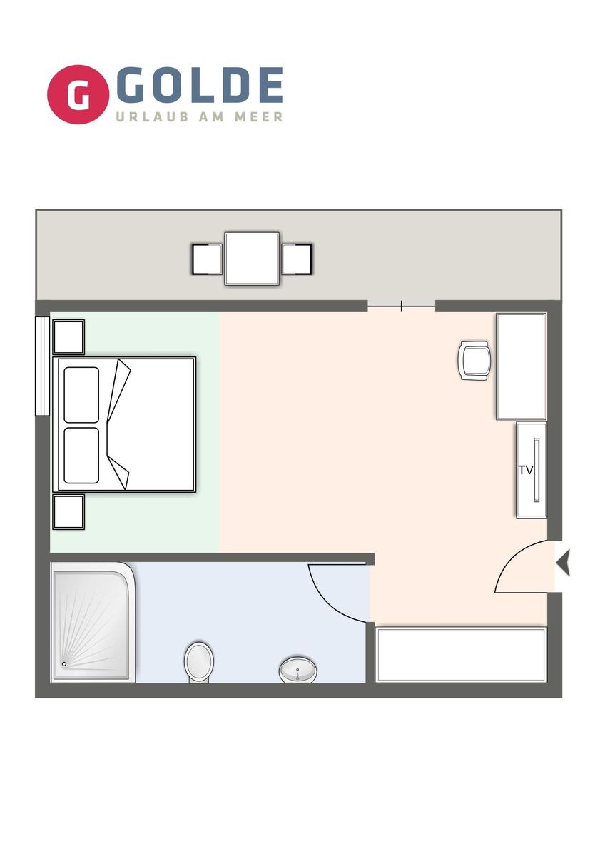 Dieses Apartment hat ein Schlafzimmer, eine Küche, ein Bad und einen Fernseher.