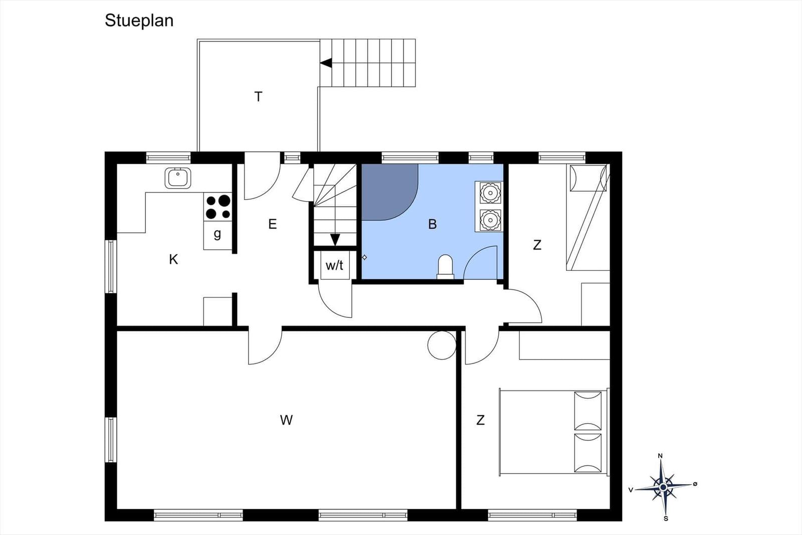 Funktionaler Grundriss mit Küche, Bad und Schlafzimmer.