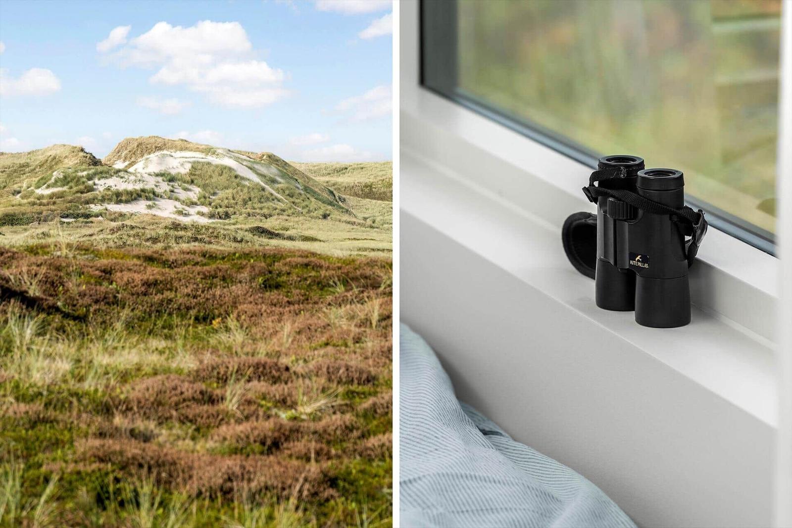 Dünenlandschaft mit Fernglas am Fenster