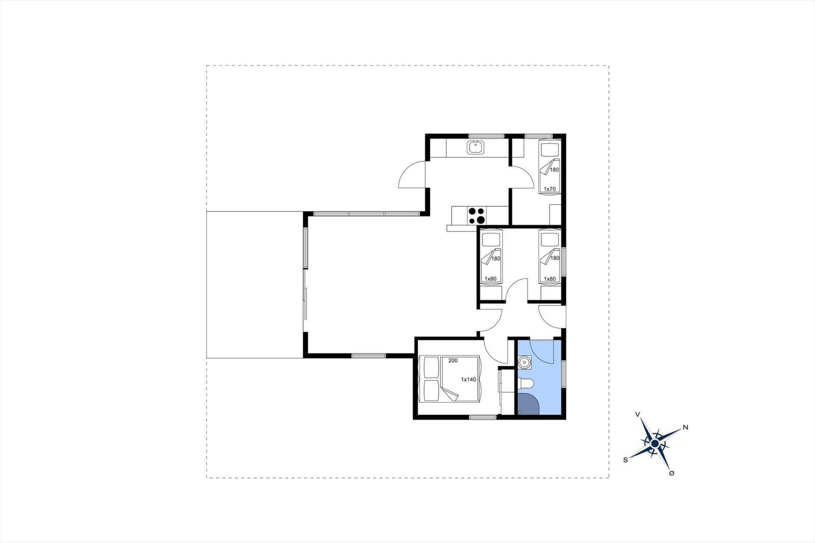 Wohnung mit Küche, drei Schlafzimmern und Bad. Raumbelegung nach Plan.