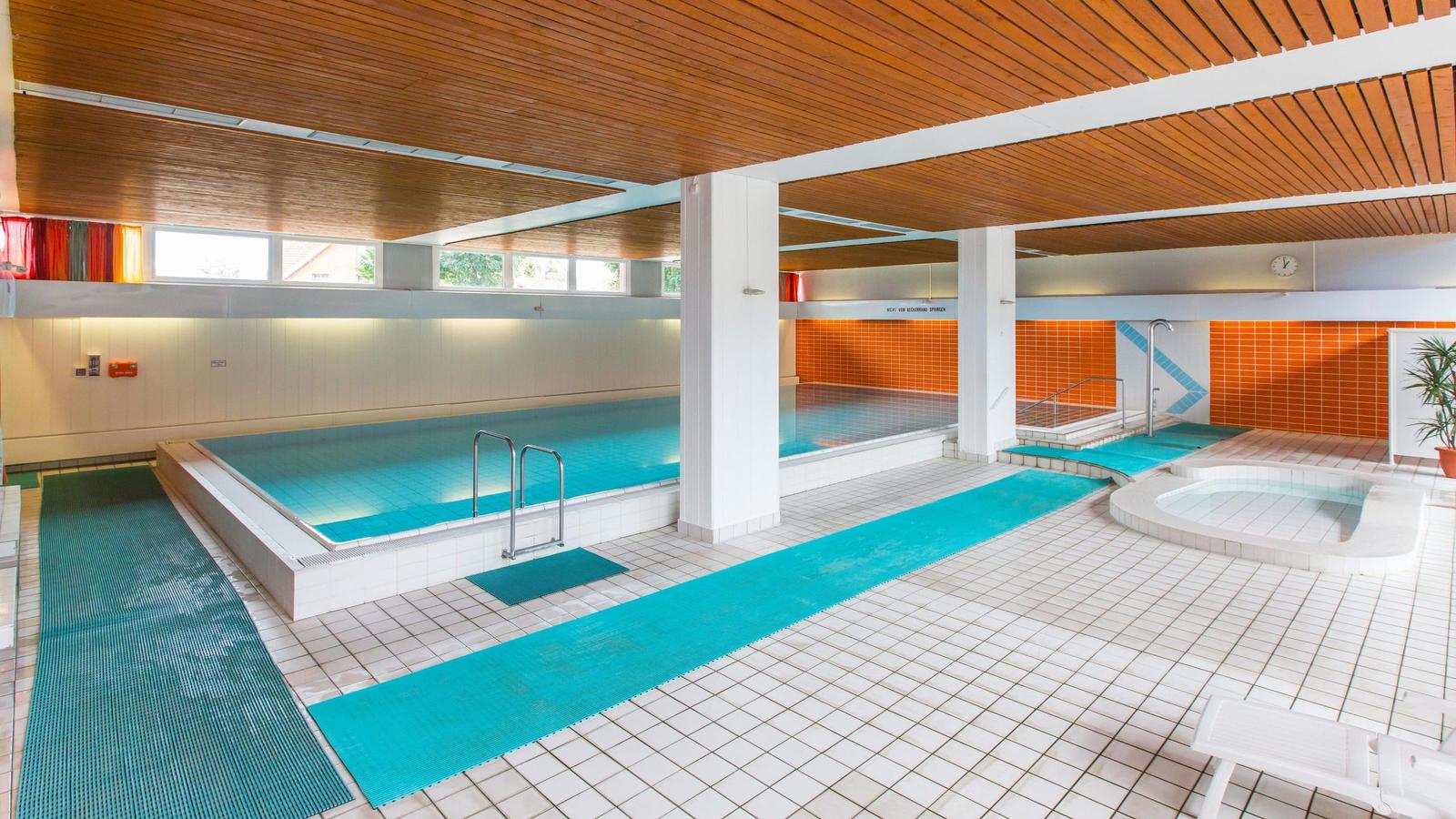 Innenpool mit Whirlpool und Holzdecke