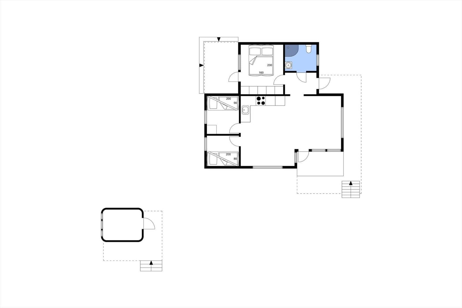 Funktionaler Grundriss mit Schlafzimmer, Küche und Bad.
