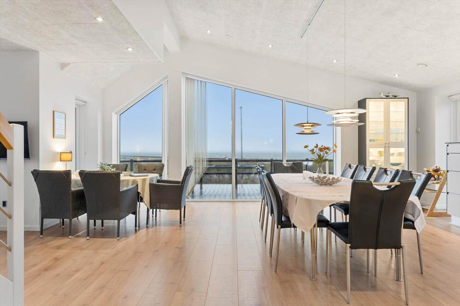 Dining room with large window view of the landscape