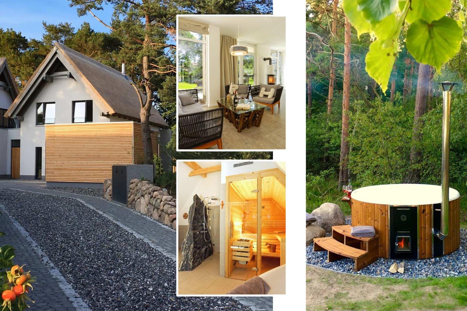 Modernes Haus mit Sauna, Whirlpool und Wohnbereich im Wald