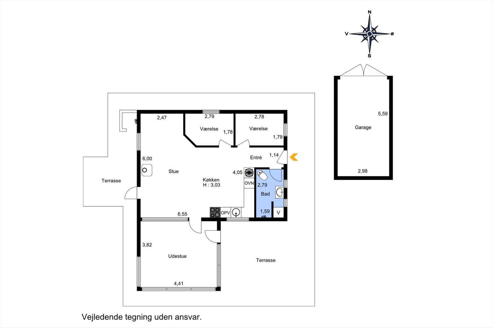 This floor plan shows an apartment with kitchen, living room, bedrooms, bathroom, and garage.