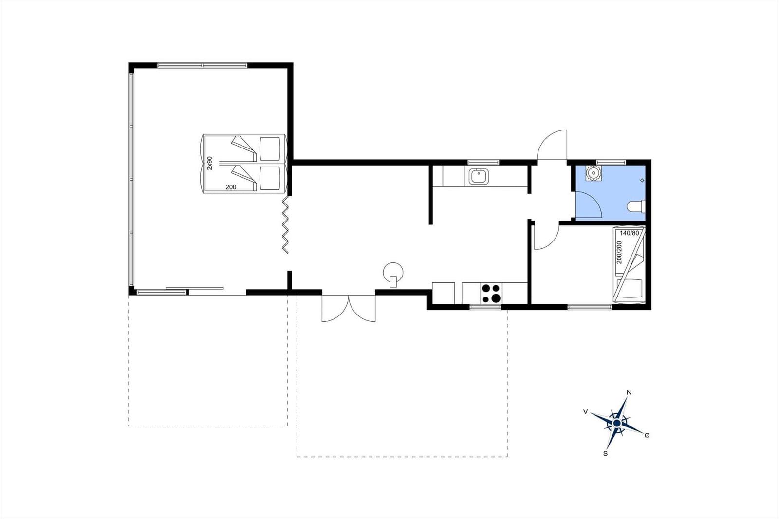 Apartment with kitchen, bathroom, and bedroom. North orientation.