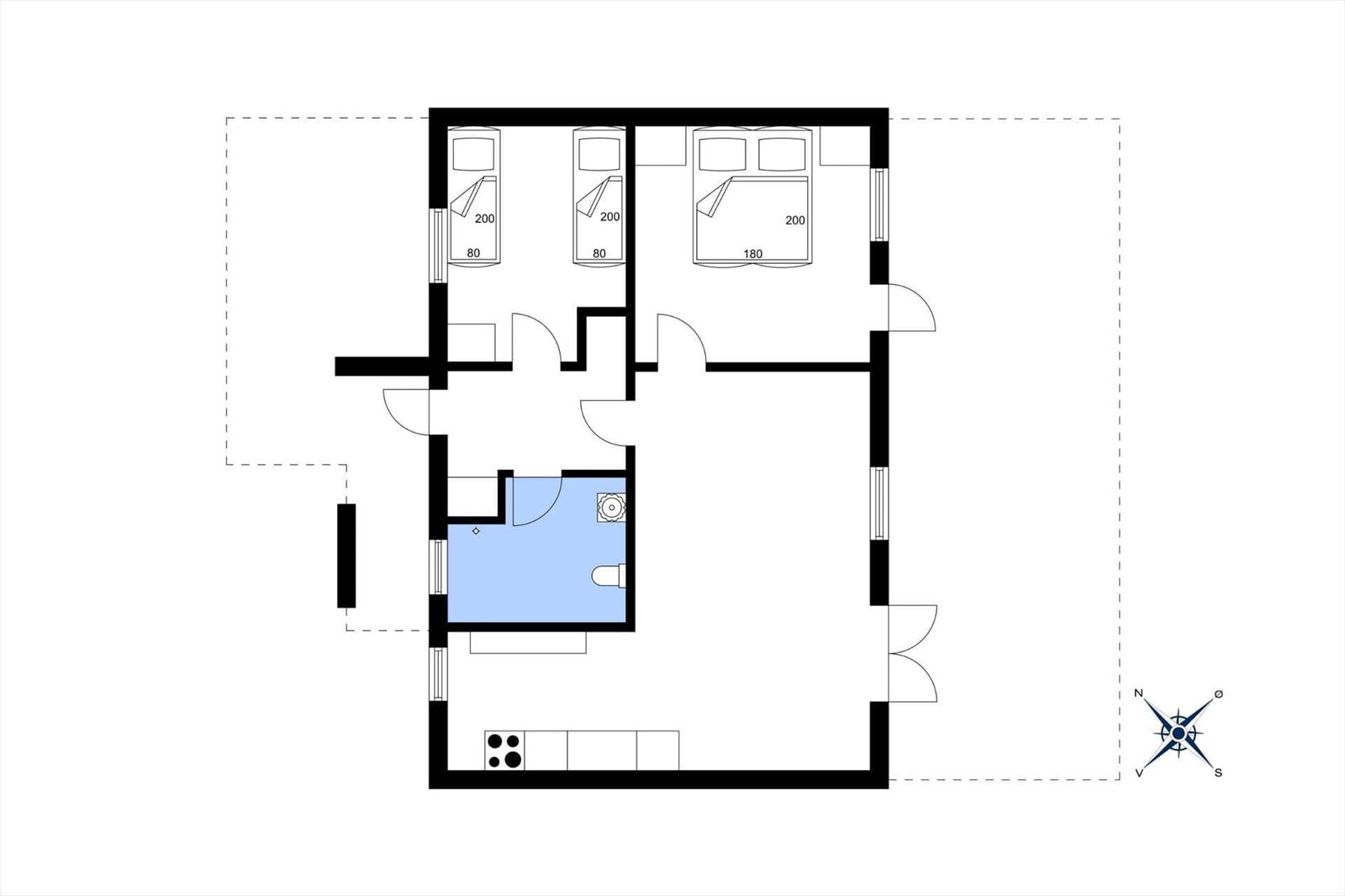 Dieses Apartment hat drei Schlafzimmer und eine Küche.