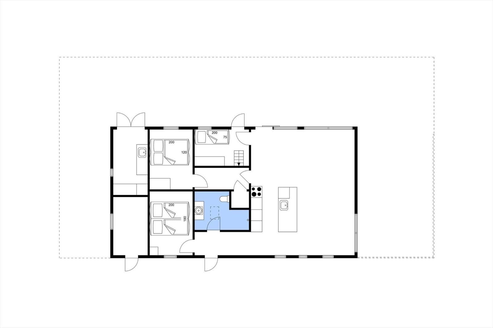 Funktionaler Grundriss mit Schlafzimmer, Küche und Bad.