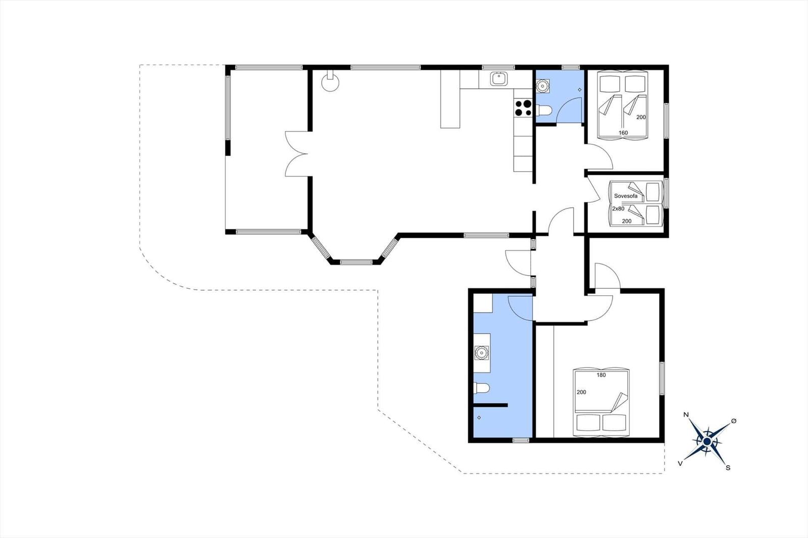 Dieses Haus hat drei Schlafzimmer, eine Küche und zwei Badezimmer.