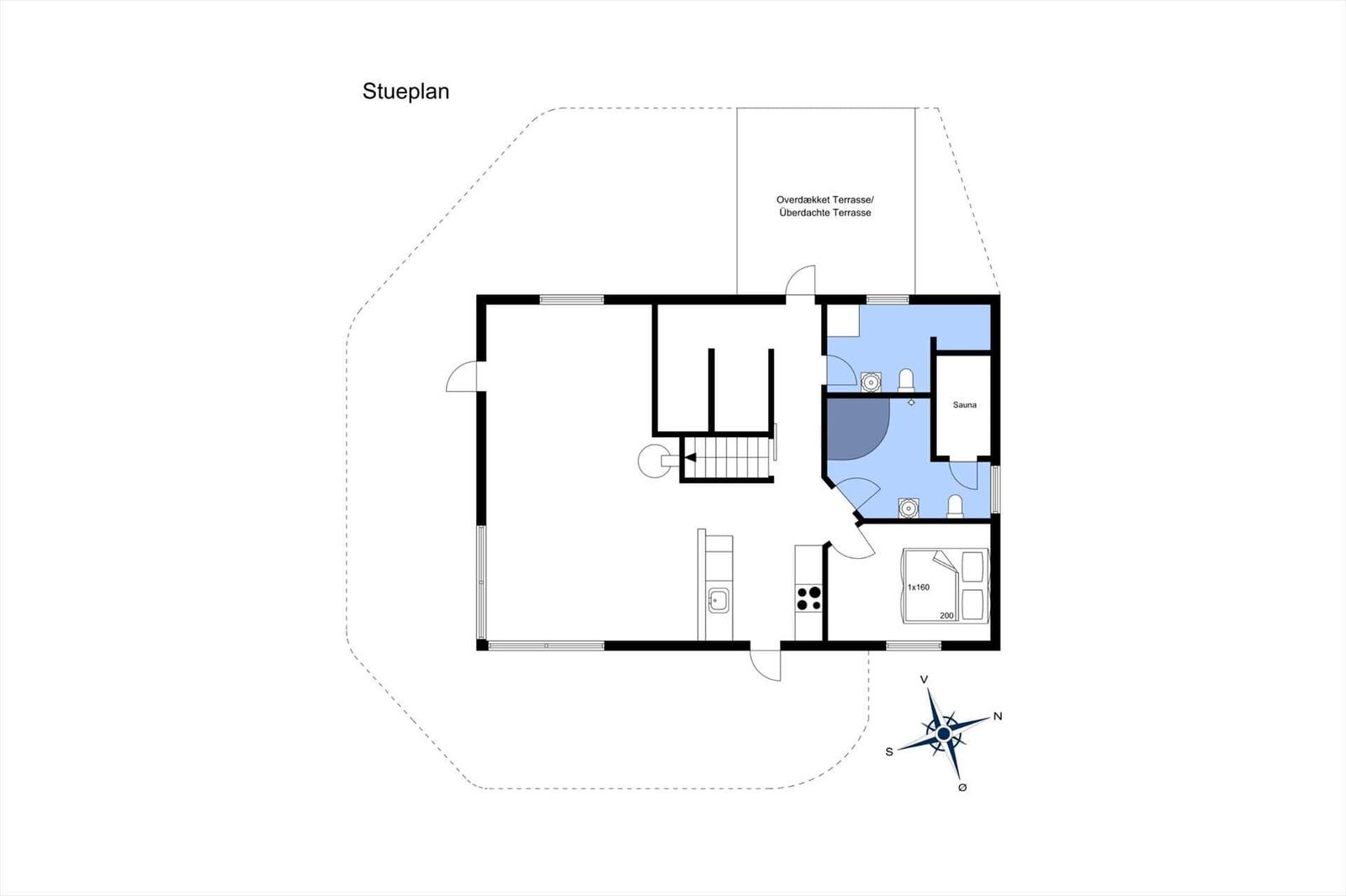 Functional floor plan with sauna, terrace, and bedroom
