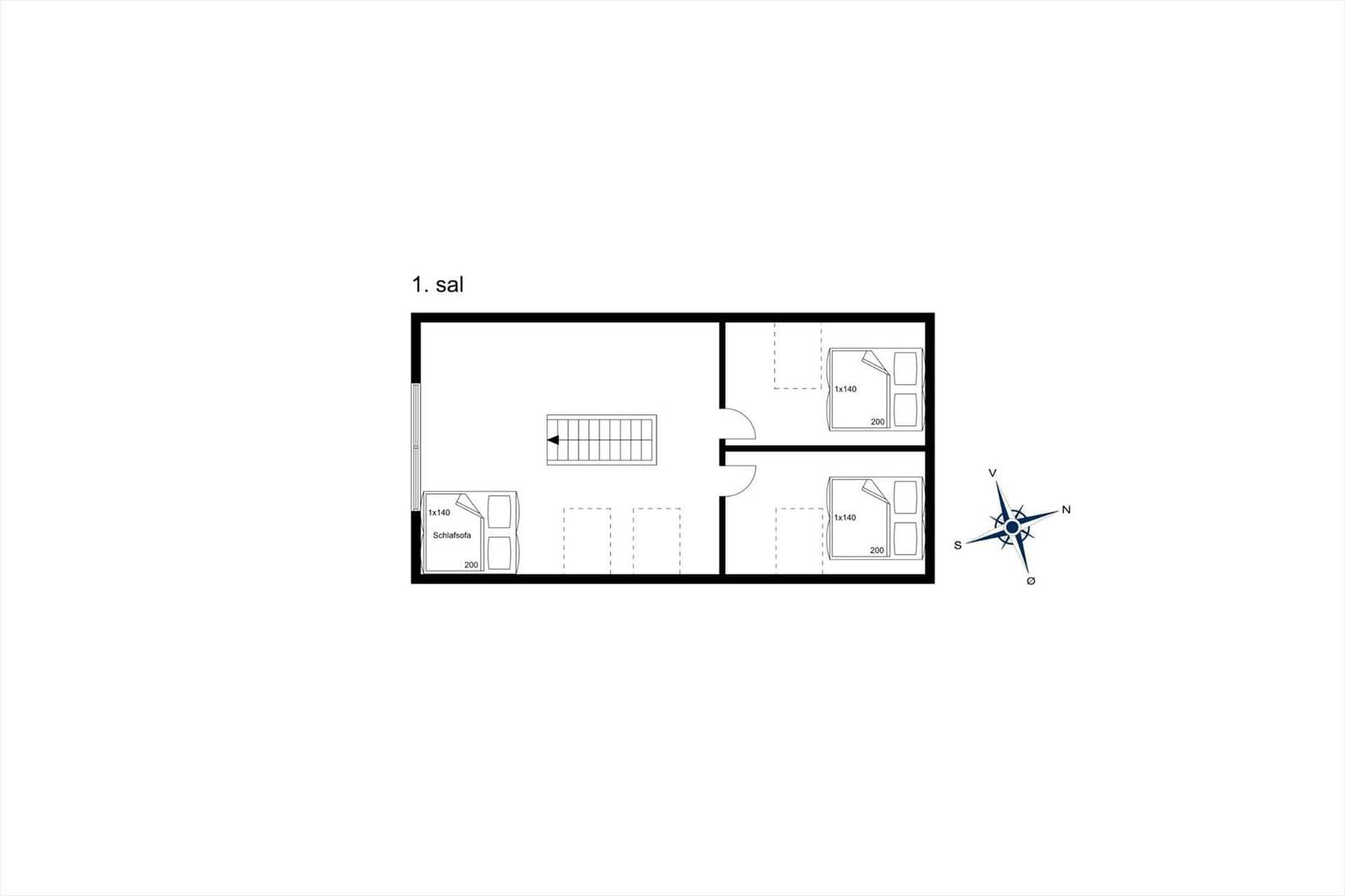 First floor with sleeper sofa and two bedrooms.