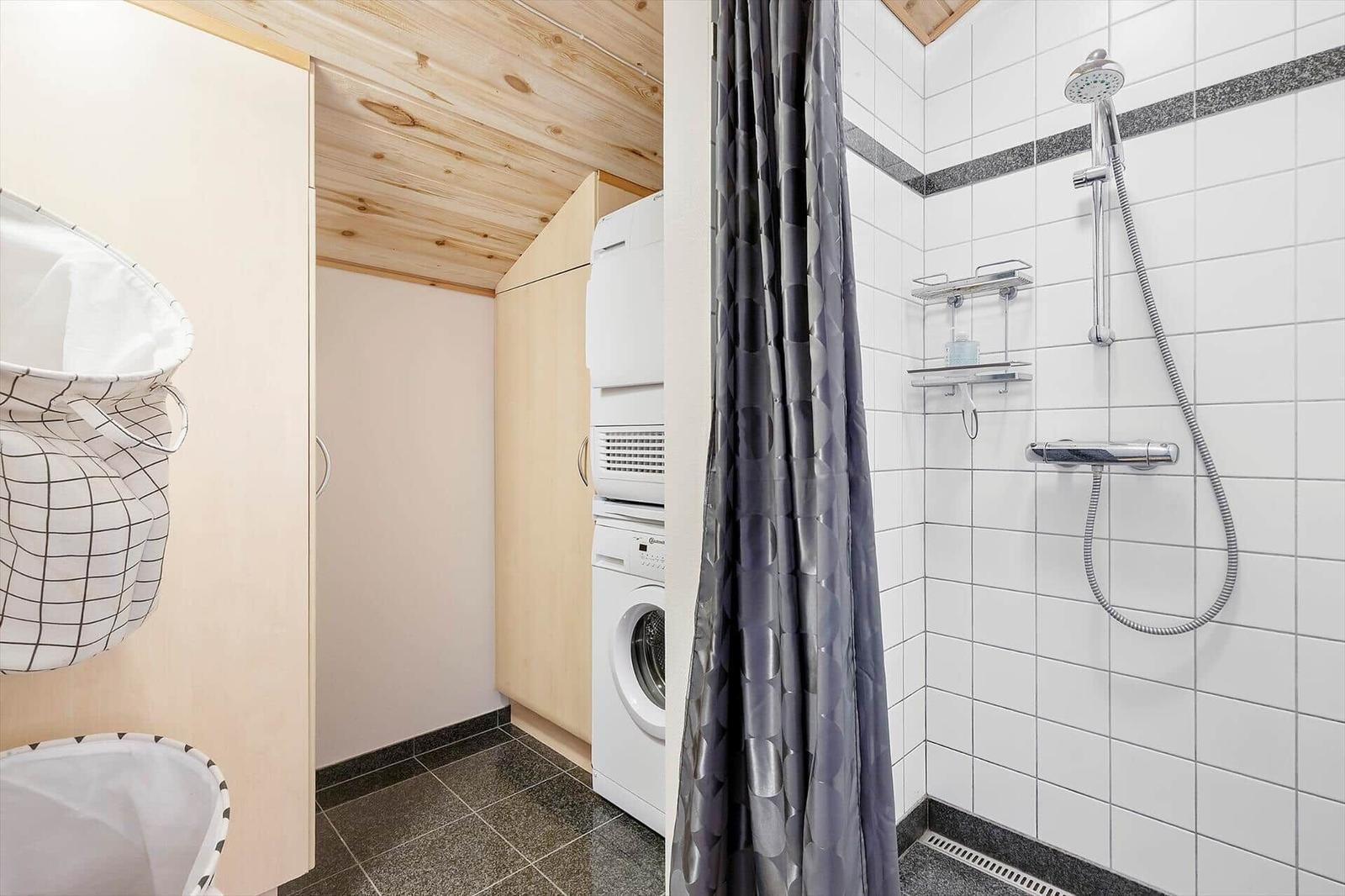 Bath with shower and washing machine in adjacent space