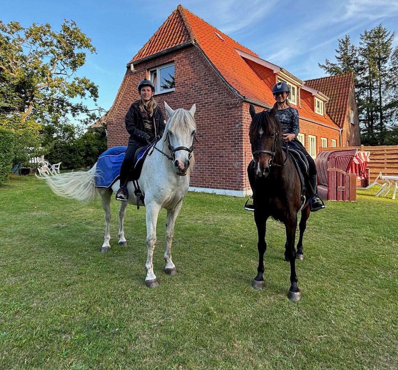 Tommy und Billy mit Gastkind zu Besuch während eines Ausritts durch die schöne Natur der Insel.