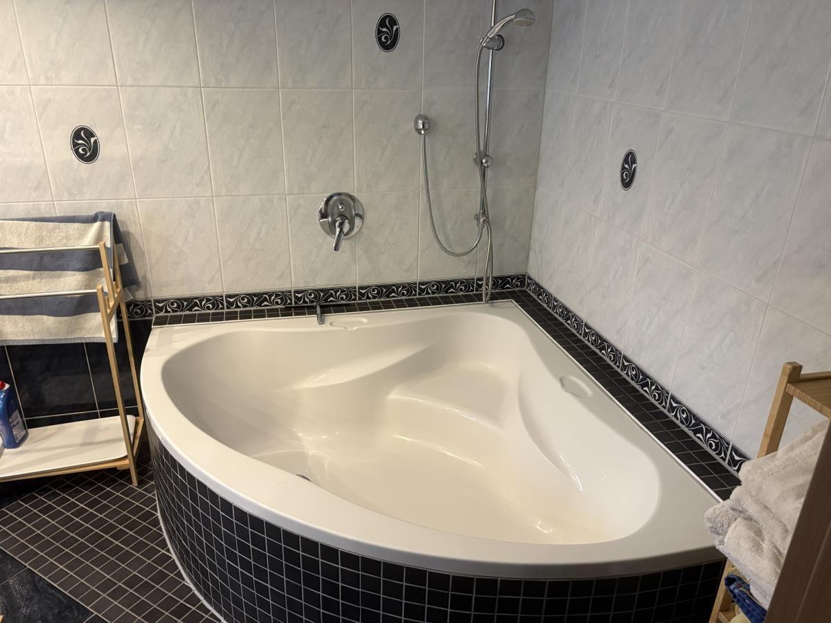 Bad mit Whirlpoolbad, Duschbrause und Handtuchständern