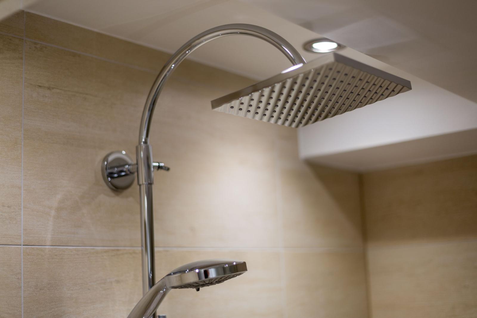 Duschkopf mit Duschbrause und Wandhalterung in Bad