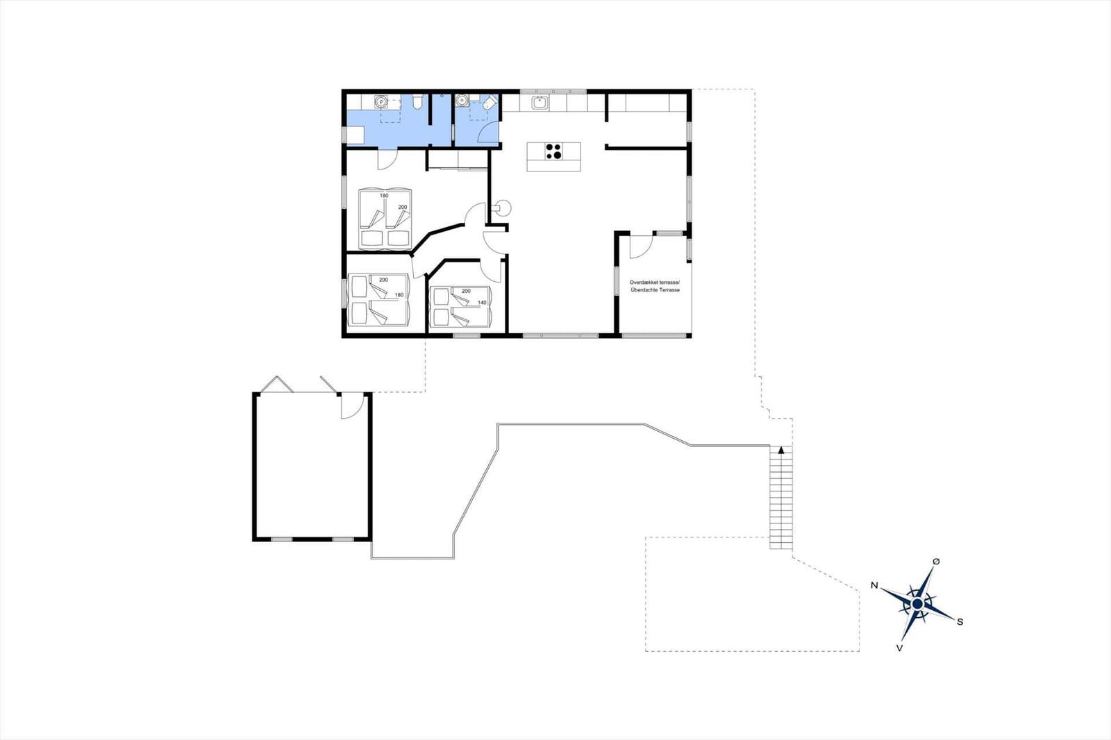 Functional floor plan with bedrooms, kitchen, and covered terrace.