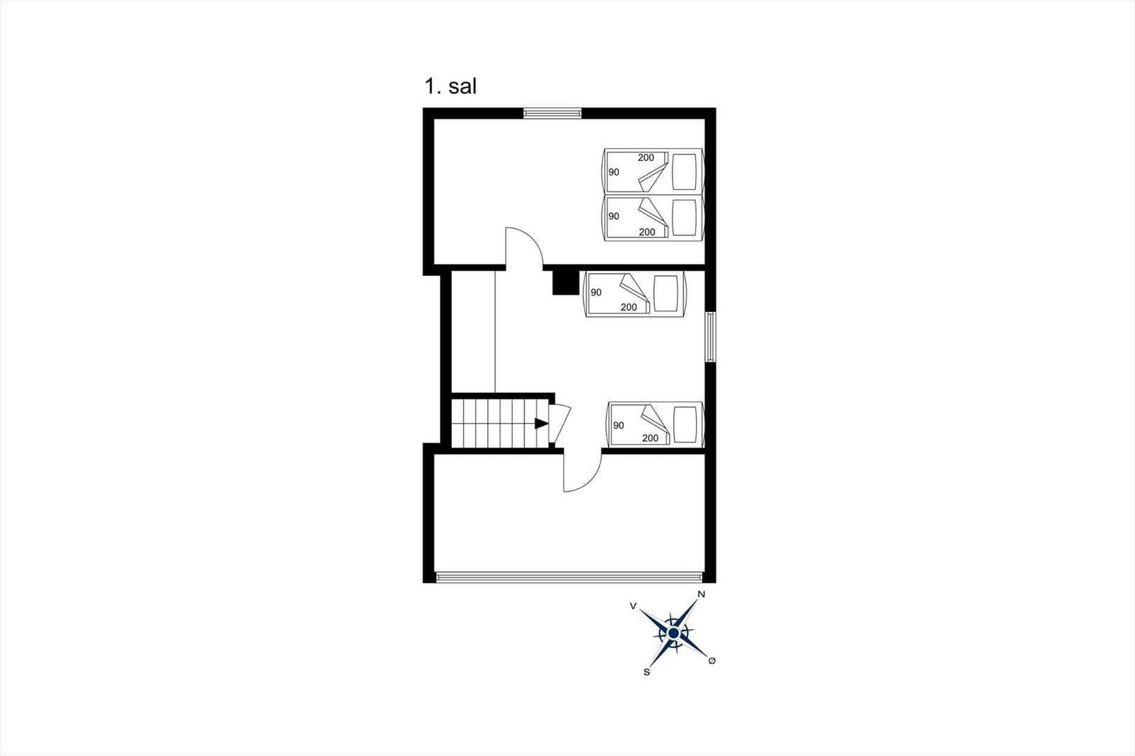 Ground floor with bedroom, hallway, and stairs to first floor.