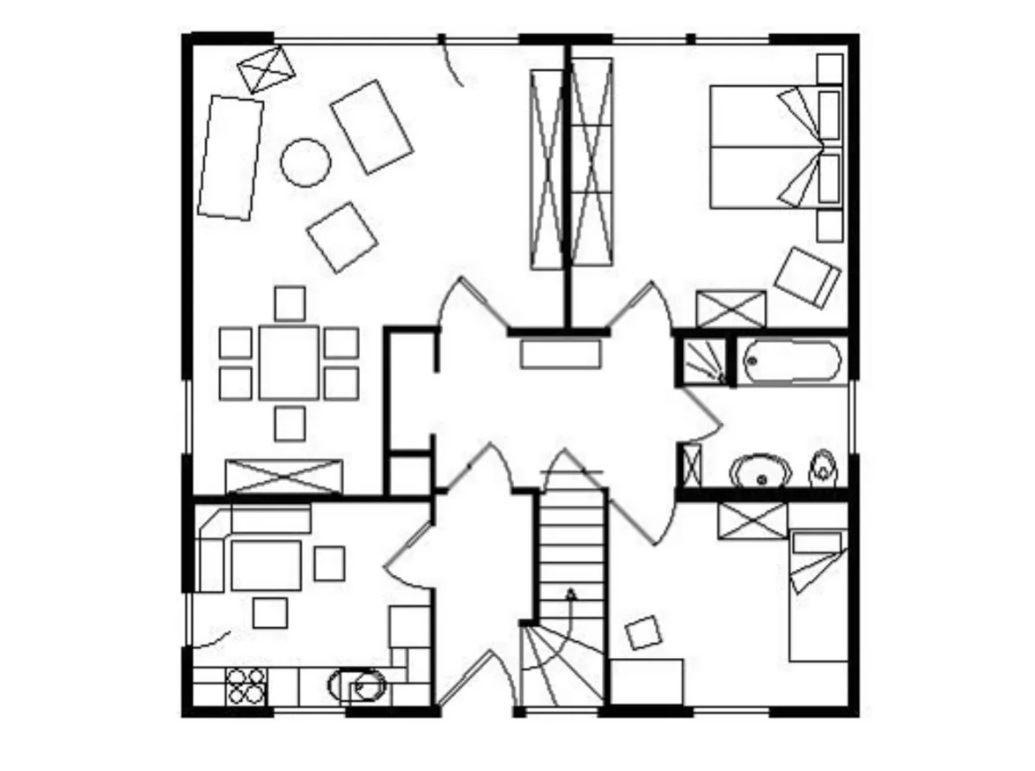 Funktionaler Grundriss mit Küche, Wohn- und Schlafbereich sowie Bad und Toilette.
