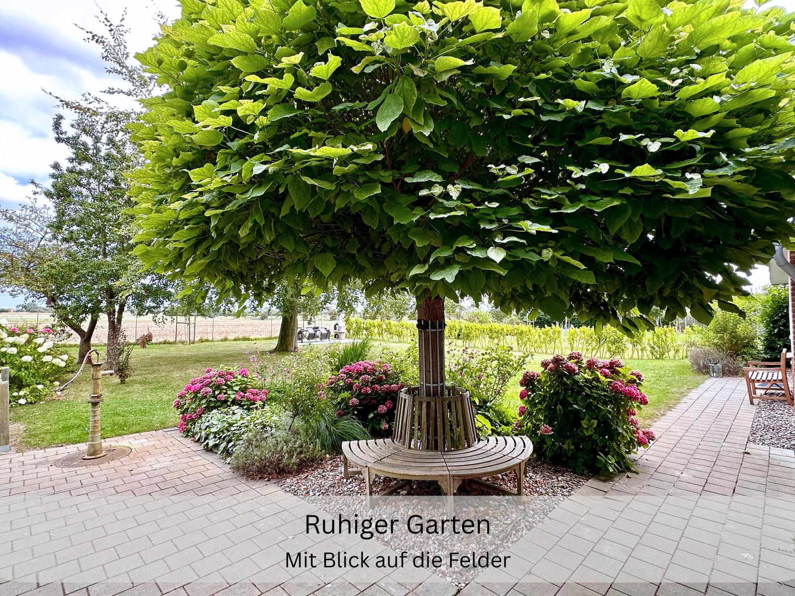 Garten mit Blick aufs Feld