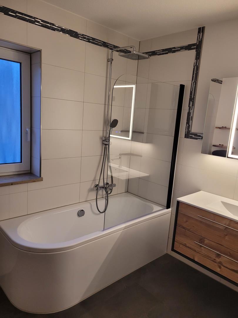 Bath with bathtub, shower, and sink