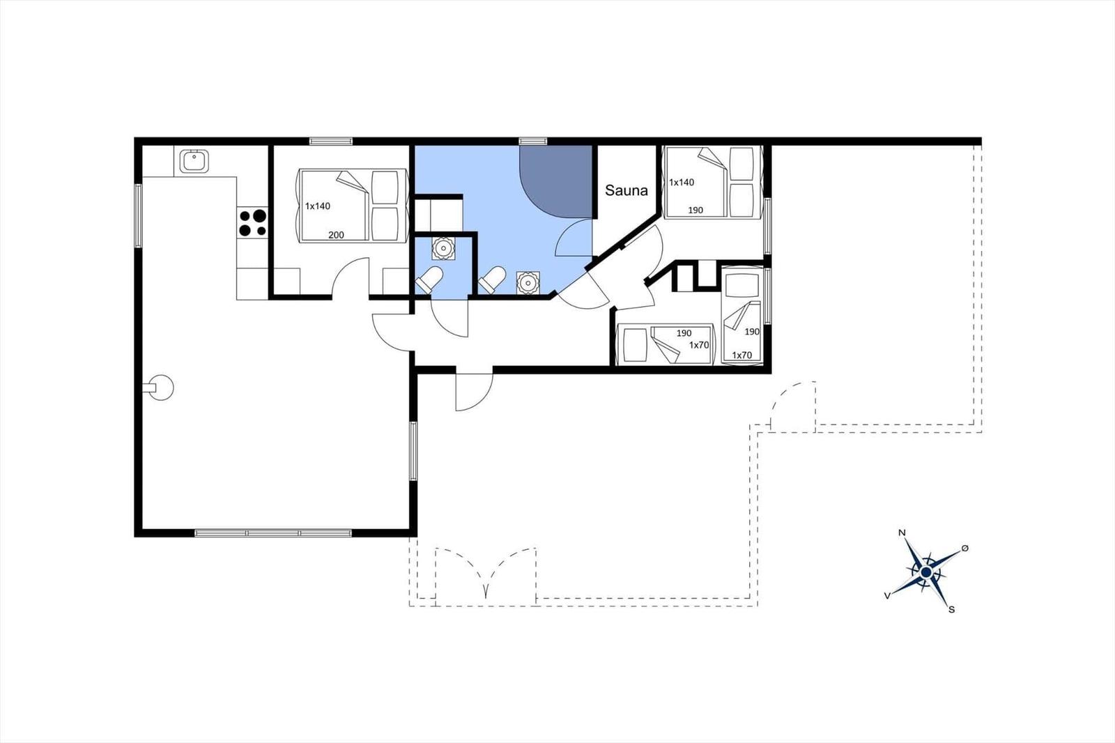 Wohnung mit Sauna, Küche und Schlafzimmer