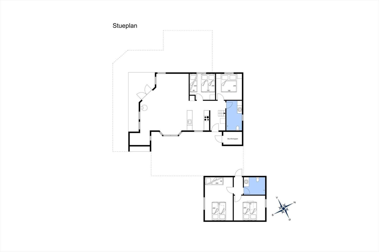 Stueplan zeigt Wohnfläche mit Küche, Schlafzimmer und Bad.