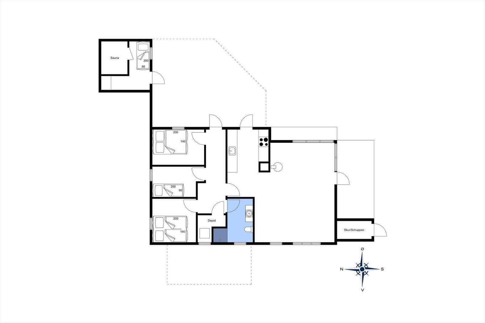 Wohnung mit Sauna, drei Schlafzimmern und Küche. Skurischuppen und Depot vorhanden.