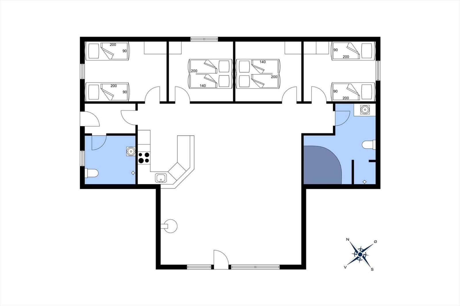 Wohnung mit Küche, Bad und mehreren Schlafzimmern.
