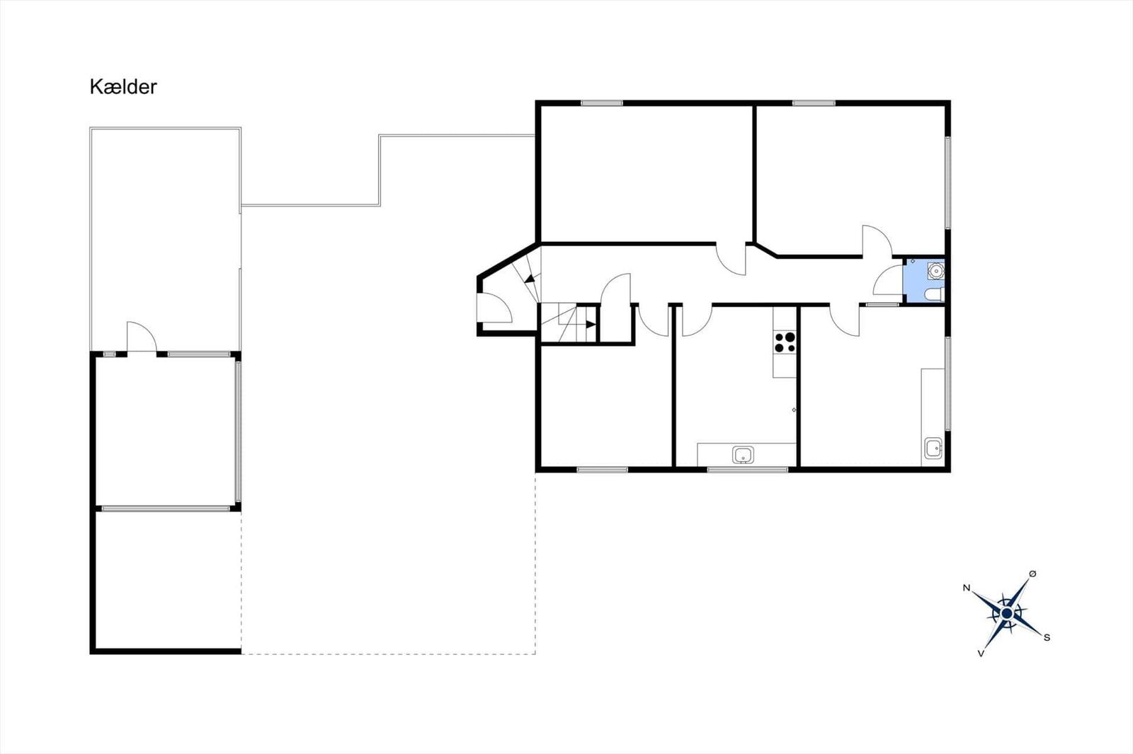 Grundriss zeigt Keller und Obergeschoss mit Küche, Bad und Treppenhaus.