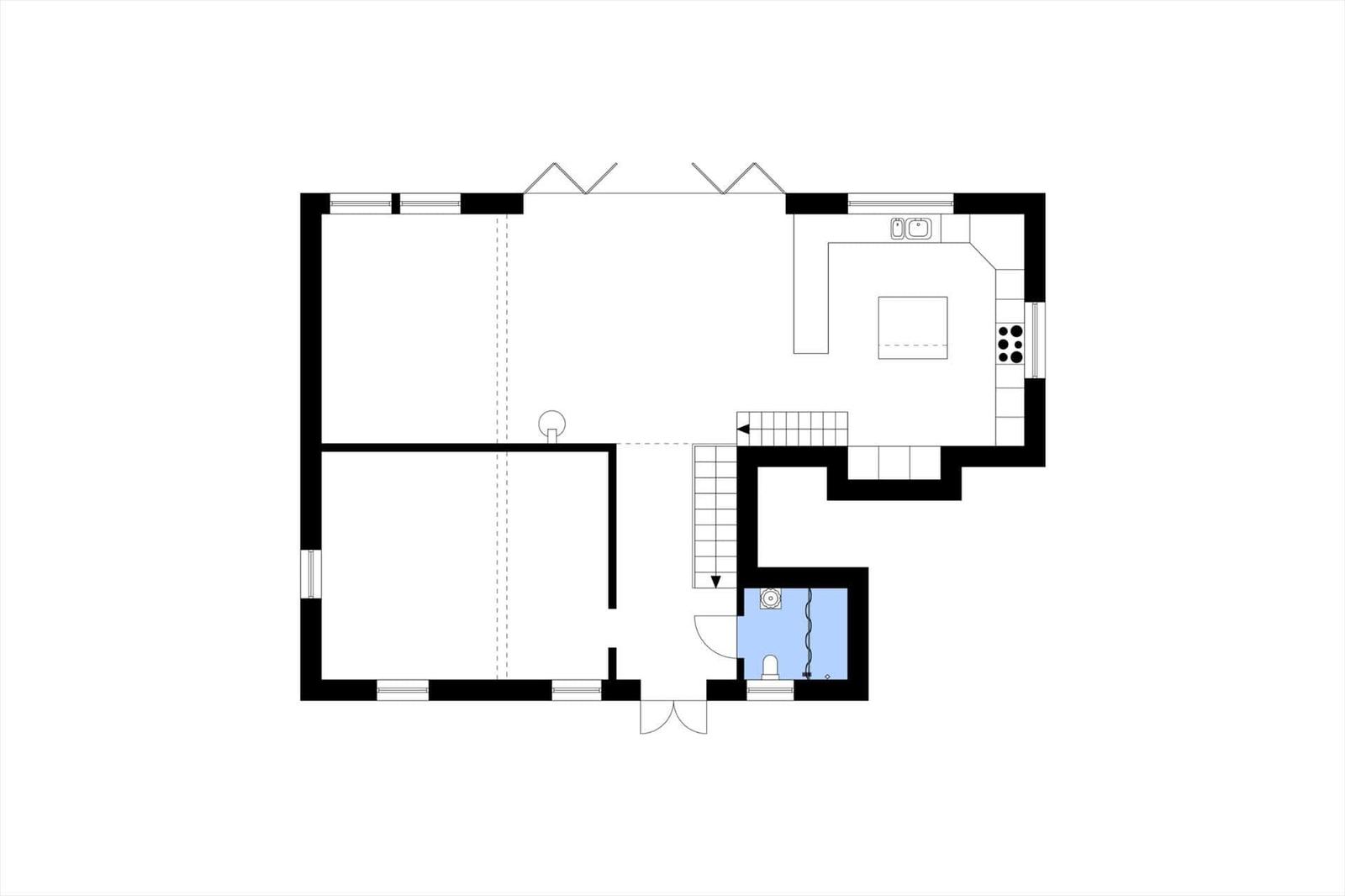 Wohnung mit Küche, Bad und Treppenhaus