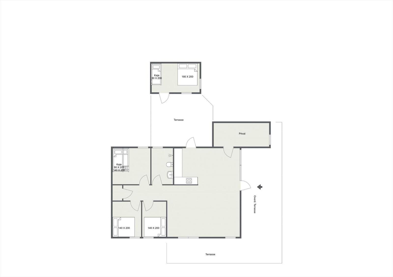 Wohnung mit drei Schlafzimmern, Küche und Terrasse. Privater Bereich vorhanden.