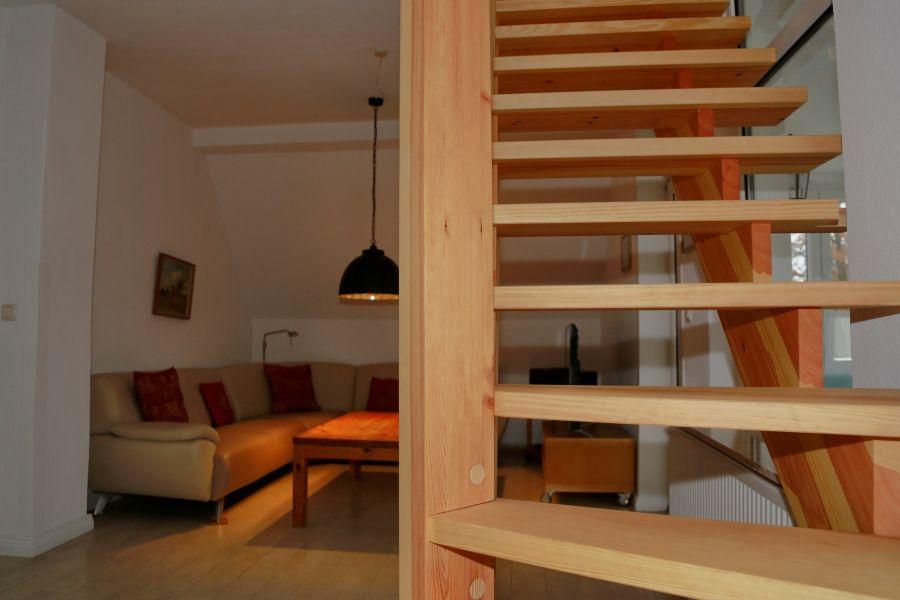 Blick ins Wohnzimmer der Maisonette