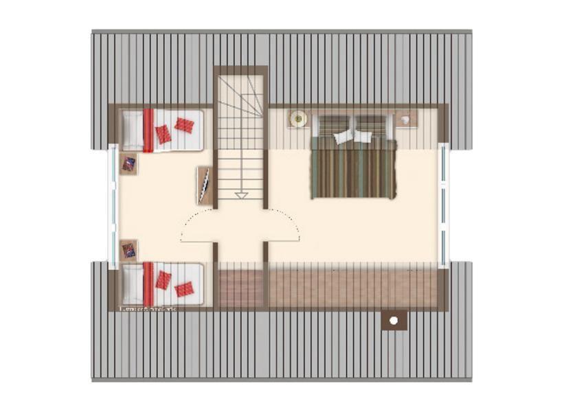 Dreizimmerwohnung mit Treppe und Schlafbereich